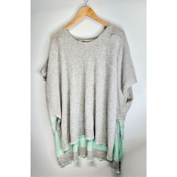 Golden Sun Cashmere Pullover Poncho Gray Turquoise Low Crewneck Beach Oversized‎ - Picture 4 of 10